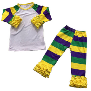 Mardi Gras girl outfit ruffle legging stripe solid color shirt and pants kids holiday clothing