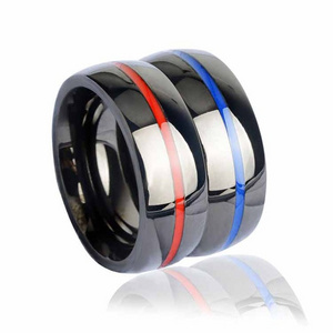 Men's Firefighter Ring Black Stainless Steel Blue Line Ring Top Quality Red Line Ring