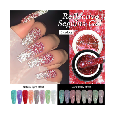 8 Color Aurora Amber Nail Gel Super Shiny Diamond Nail Polish Glue Soak Off Buling Glaze Diamond Glitter Sequin  UV Gel