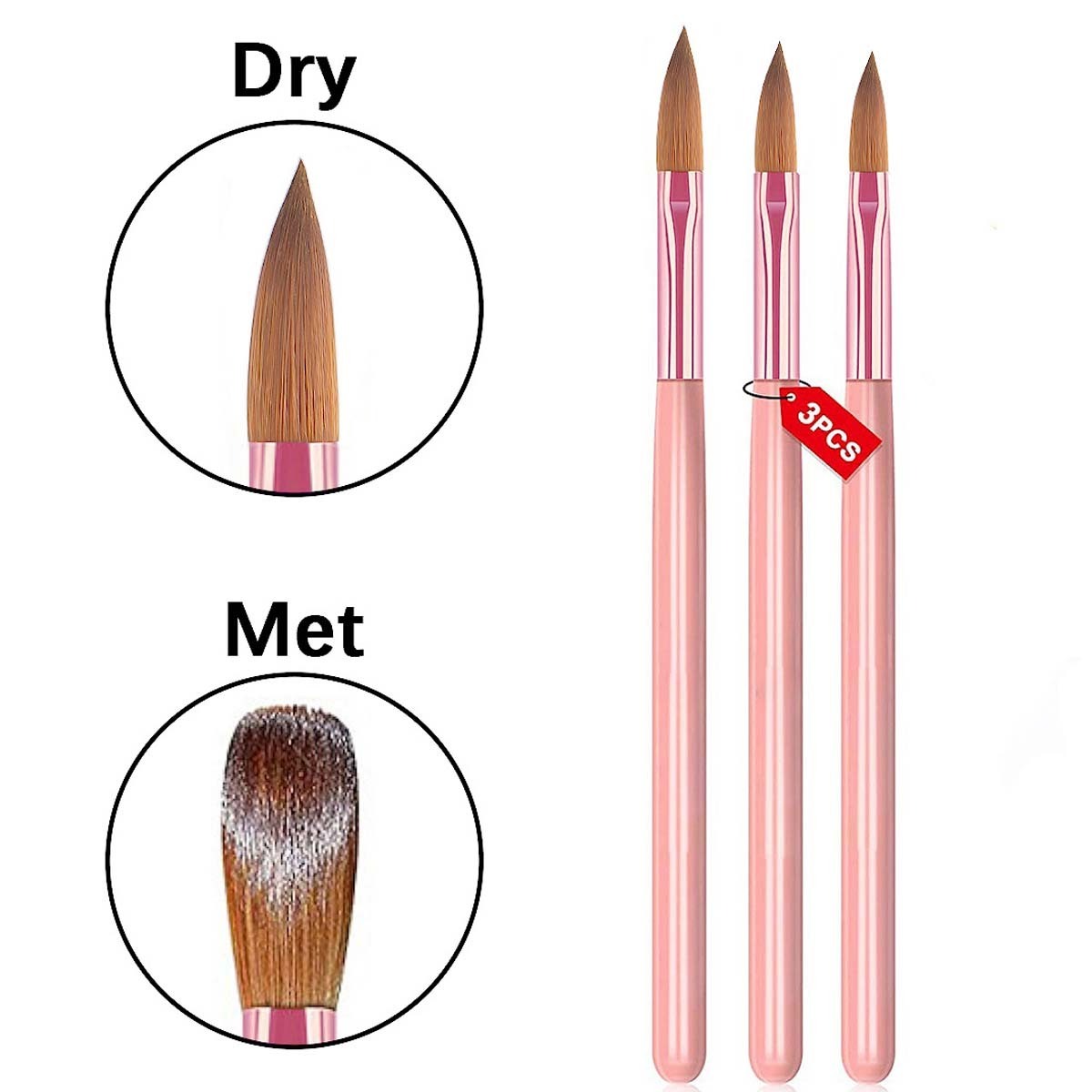 High Quality Painting Nail Pen Acrylic Gel Brush On Nail Glue Ombre Blue White Pink Nail Art Brushes Professional Wooden Handle