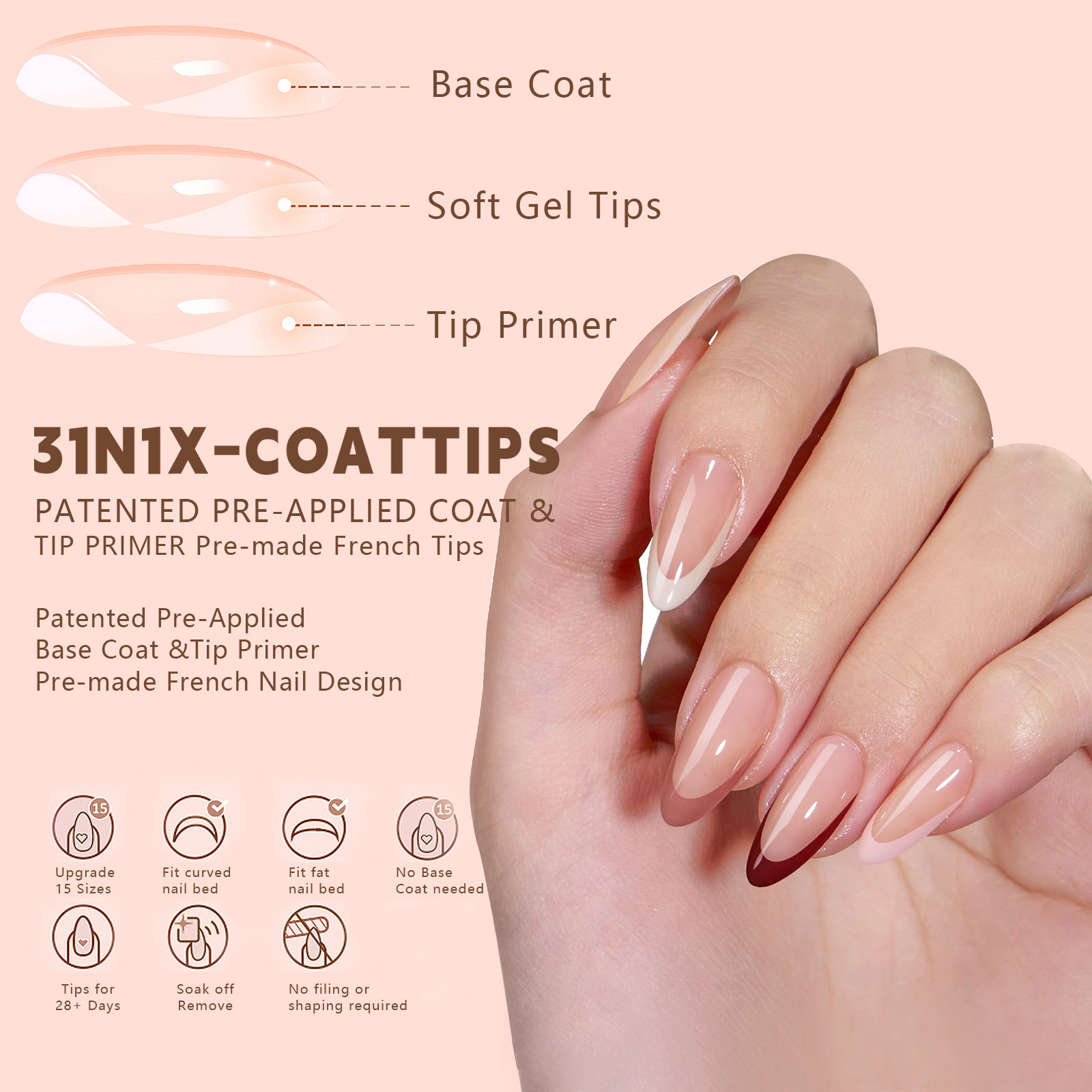 3 In 1 Private Label Full Cover French Toe Press On Nail Tips Handmade Premade Designed Full Cover Soft Gel Nail Tips