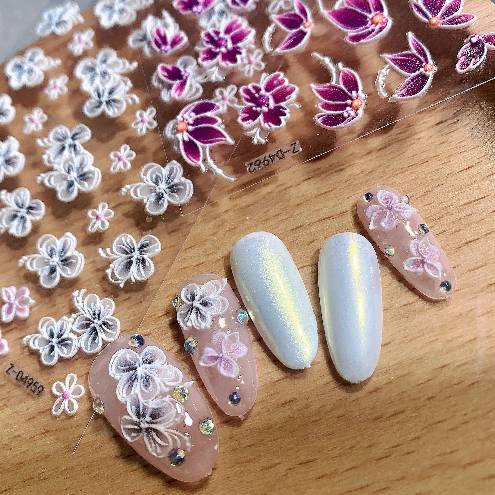 6D Acrylic Factory Price Nail Art Decals Embossed White Pink Butterfly Flower Water Decals Nail Sticker 2023