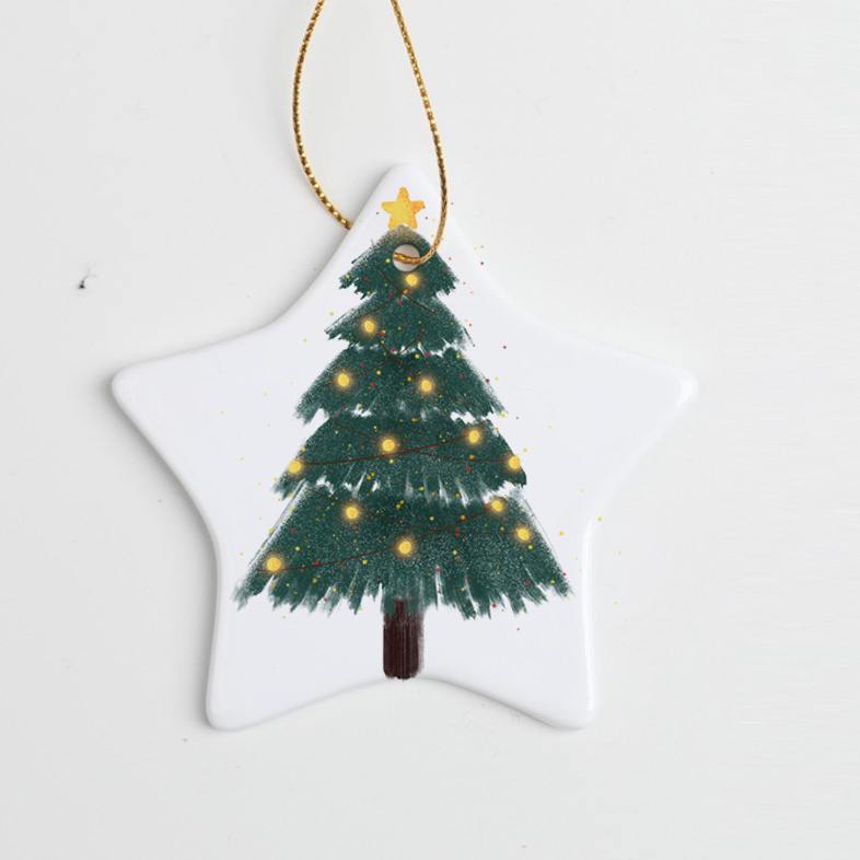 Wholesale Sublimation Two Sides White Ceramic Porcelain Christmas Decoration Ornaments Custom Printing