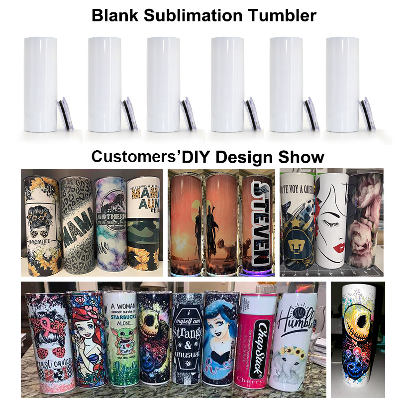 US warehouse white Sublimation blanks 20Oz 30oz Stainless Steel Double Wall skinny straight sublimation Tumbler with lid