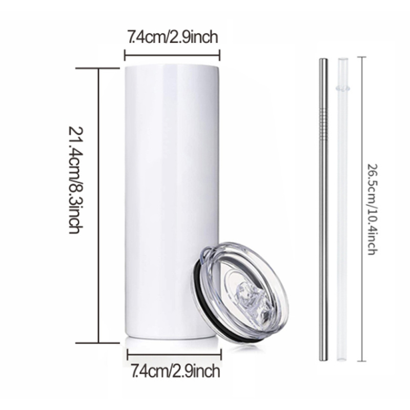 US warehouse white Sublimation blanks 20Oz 30oz Stainless Steel Double Wall skinny straight sublimation Tumbler with lid