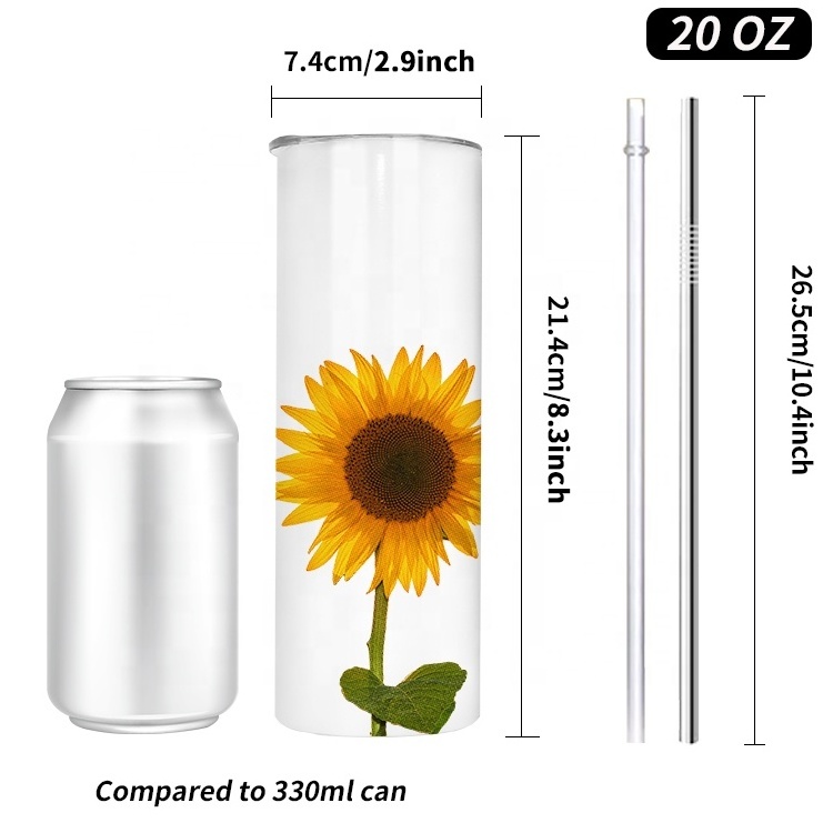 US Warehouse Custom Stainless Steel 20oz Straight Skinny Sublimation Blanks Tumbler Double Wall Tumblers with Lid and Straw