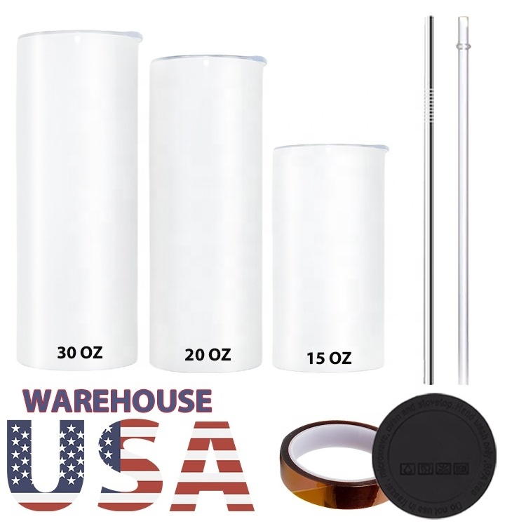 US Warehouse Custom Stainless Steel 20oz Straight Skinny Sublimation Blanks Tumbler Double Wall Tumblers with Lid and Straw