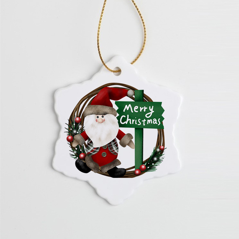 Wholesale Sublimation Two Sides White Ceramic Porcelain Christmas Decoration Ornaments Custom Printing