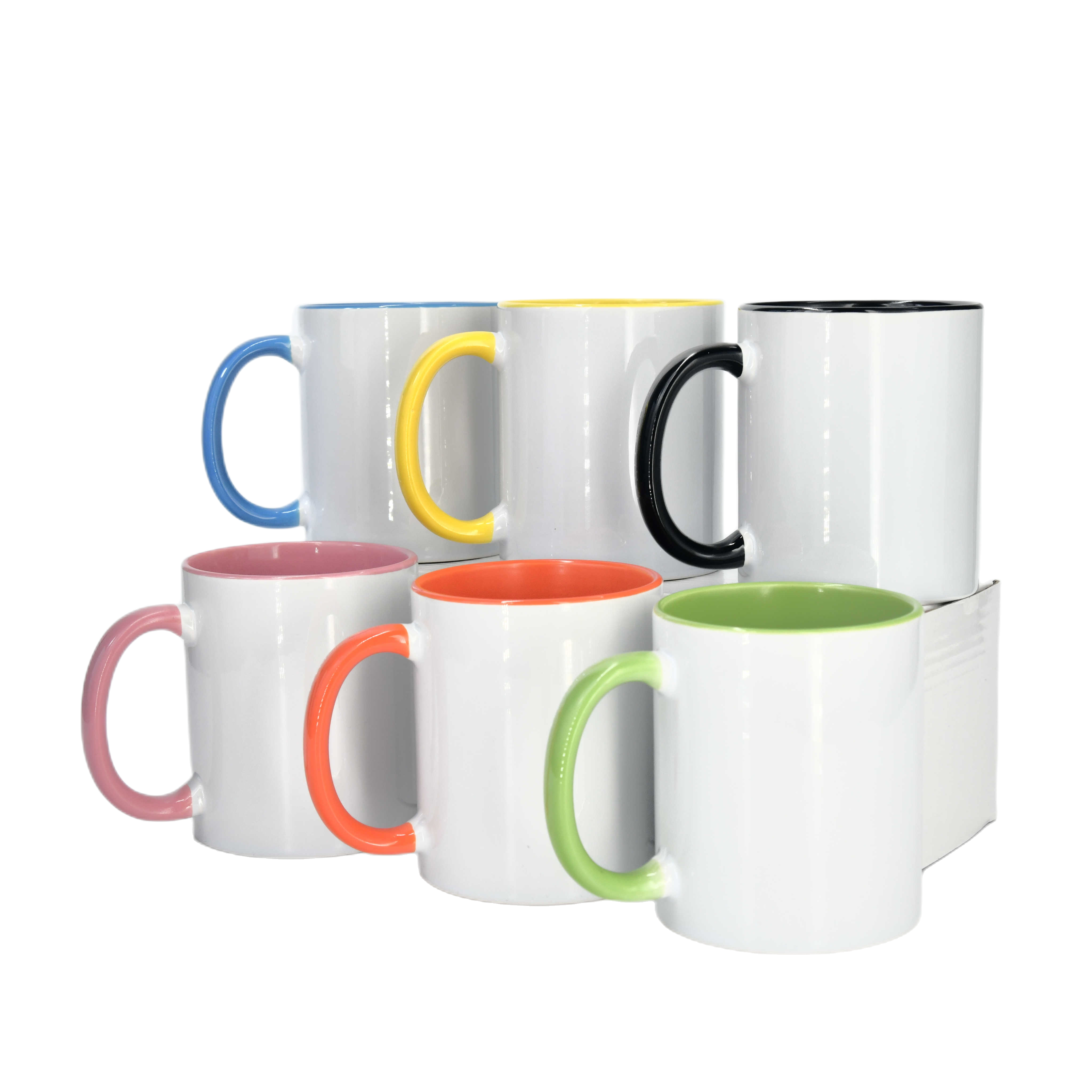 US warehouse 11oz Sublimation heart shaped handle colorful Bone China ceramic cup customization logo printing mugs