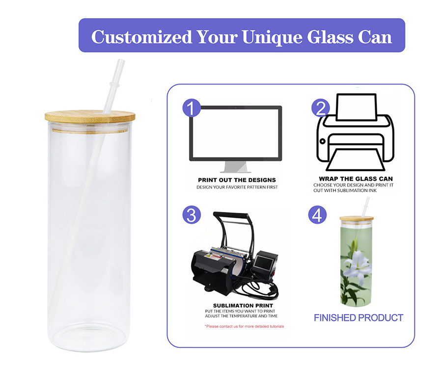 Hot Selling 25oz Clear /Frosted Glass water bottle Sublimation Blank glass Tumblers With bamboo Lid and Straws