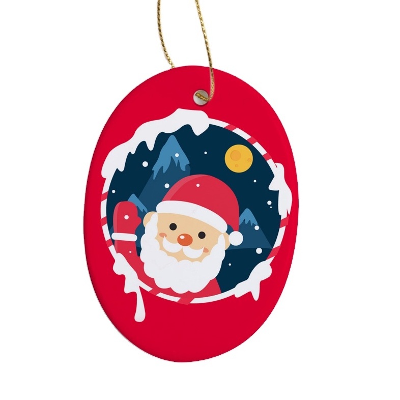 Wholesale Sublimation Two Sides White Ceramic Porcelain Christmas Decoration Ornaments Custom Printing