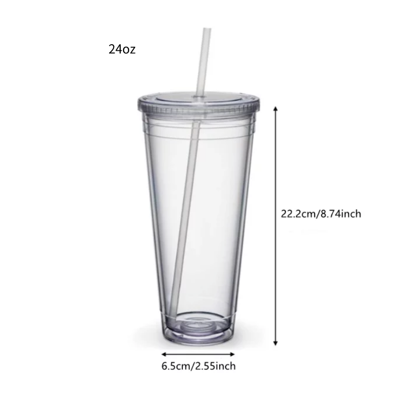 24 oz 32oz boba plastic cold cups coffee with custom logo printed lids and straw double wall tumbler personalized acrylic cup