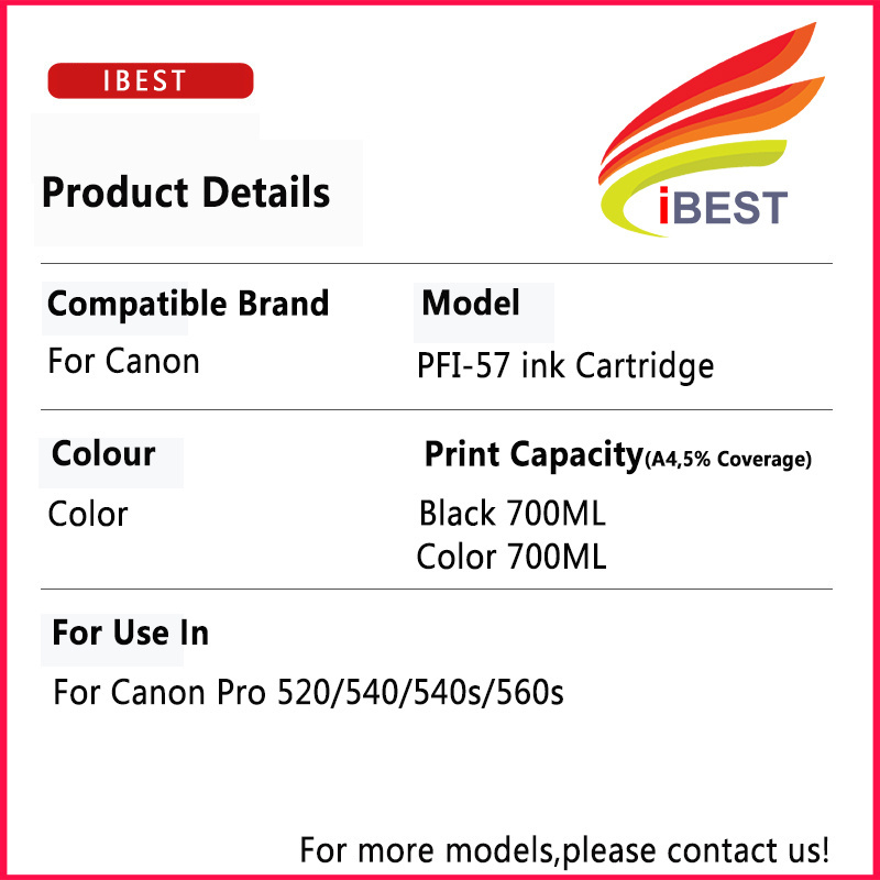 Compatible For Canon PFI-57 PFI 57 PFI57 ink Cartridge Canon Pro 520 540 540s 560s Original Quality inkjet Cartridge