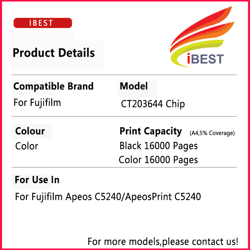 Compatible Toner Chip For Fujifilm CT203644 CT203645 CT203646 Fujifilm Apeos C5240 ApeosPrint C5240 Toner Cartridge chip