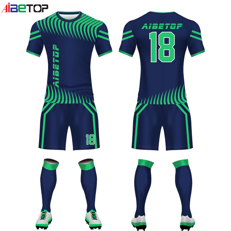 Latest Dark Blue Adult Uniform Soccer Man Football Uniforms With Customized Logo