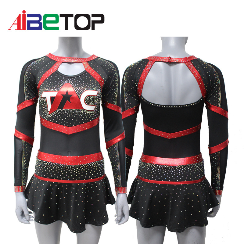 Customized pink gold divided skirt style cheerleading uniforms high quality cheerleading uniforms