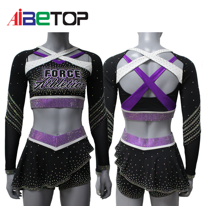 Customized pink gold divided skirt style cheerleading uniforms high quality cheerleading uniforms