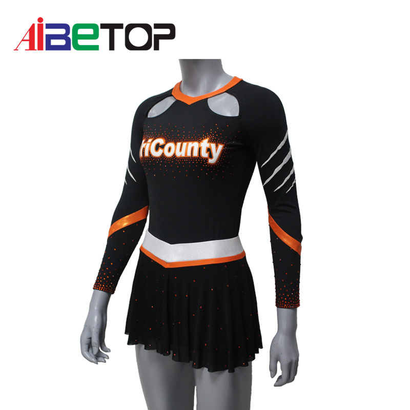 Newest Sublimation Custom Rhinestones Cheerleading Uniform All Star Orange Cheerleading Outfits