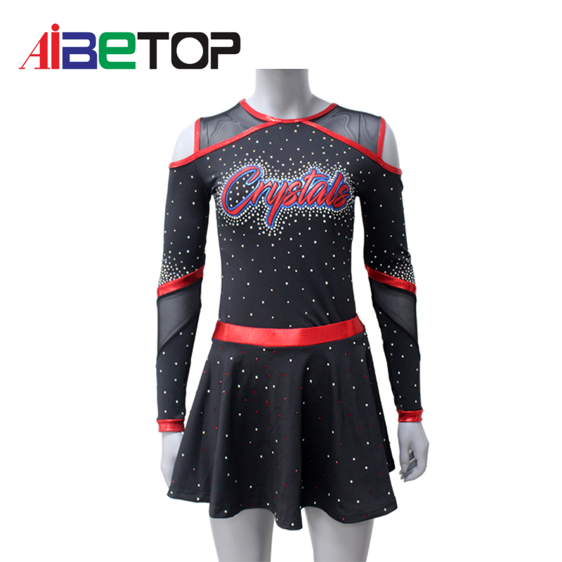 Custom Mesh Cheerleading Uniforms Youth Girls Majorette Uniforms With Ruffled Skirts