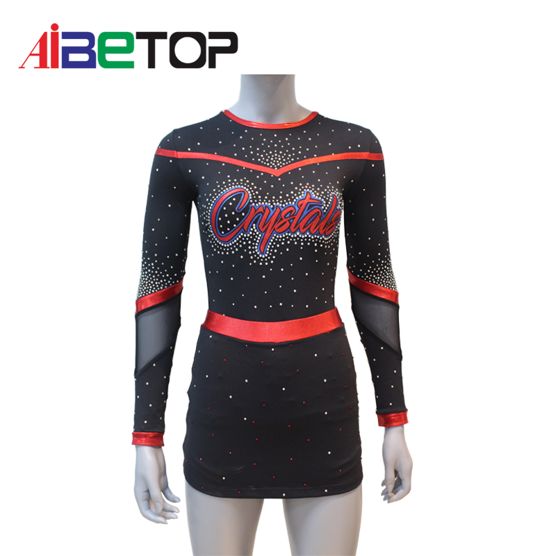 Custom Mesh Cheerleading Uniforms Youth Girls Majorette Uniforms With Ruffled Skirts