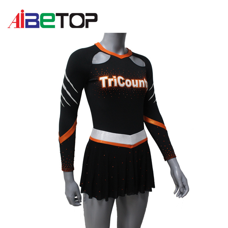 Newest Sublimation Custom Rhinestones Cheerleading Uniform All Star Orange Cheerleading Outfits