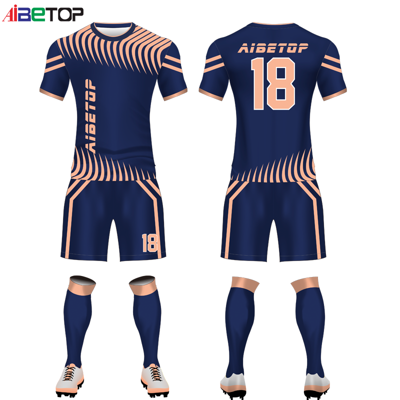 Latest Dark Blue Adult Uniform Soccer Man Football Uniforms With Customized Logo