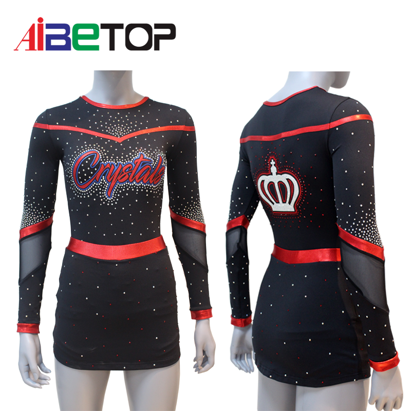 Custom Mesh Cheerleading Uniforms Youth Girls Majorette Uniforms With Ruffled Skirts