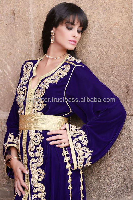 Islamic Middle East Abaya Kaftan Muslim Qatar Dubai Navy Blue Abaya With Embroidery