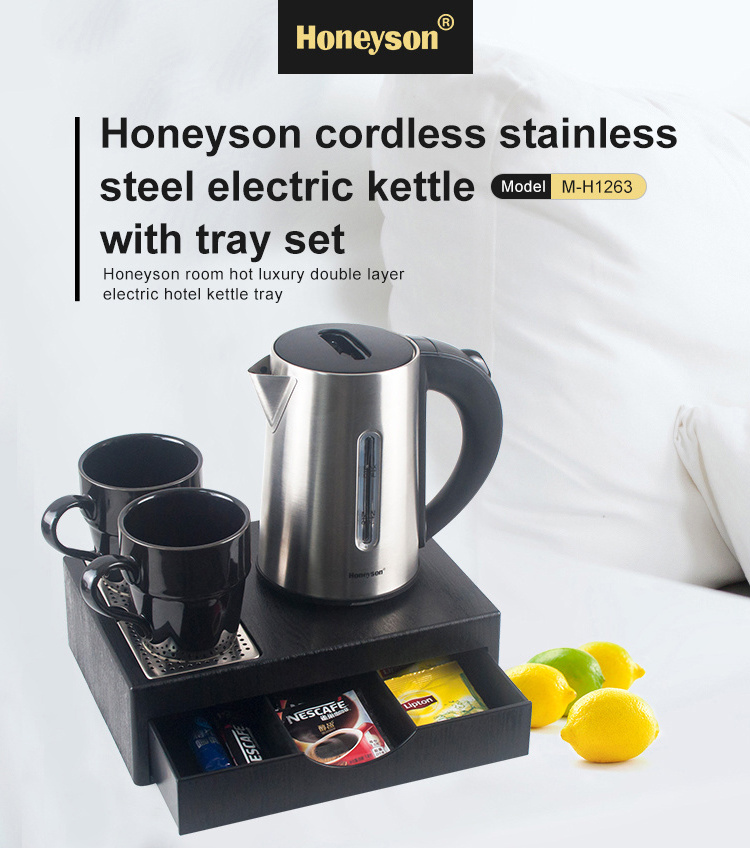 Honeyson Hotel Welcome Tray Tea Tray Set With 0.6L 304 Stainless Steel Kettle M-H1263 Low Wattage Electric Kettles Welcome Tray