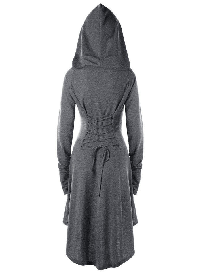 Halloween Goth Womens Medieval Renaissance Hooded Lace Up Dress Party Festival Performance Costume