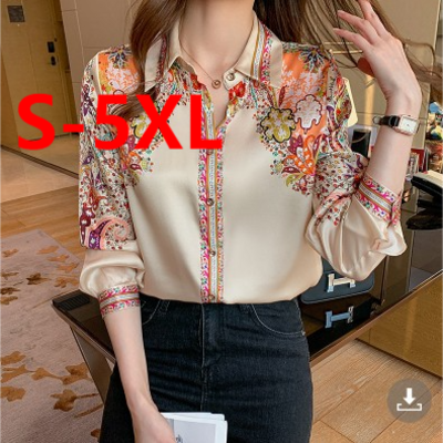 Plus Size Women's Blouses & Shirts Long Sleeve Chiffon Shirts Printed Female Blouses Elegant Ladies Office Work Wear Ladies Tops