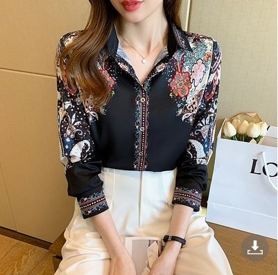 Plus Size Women's Blouses & Shirts Long Sleeve Chiffon Shirts Printed Female Blouses Elegant Ladies Office Work Wear Ladies Tops