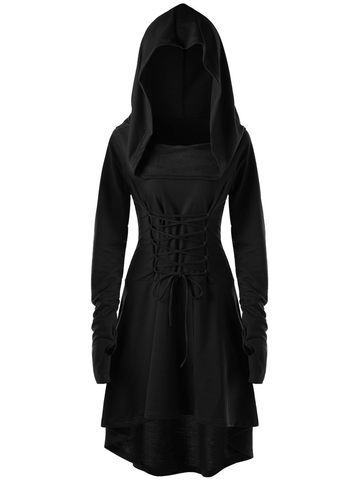 Halloween Goth Womens Medieval Renaissance Hooded Lace Up Dress Party Festival Performance Costume