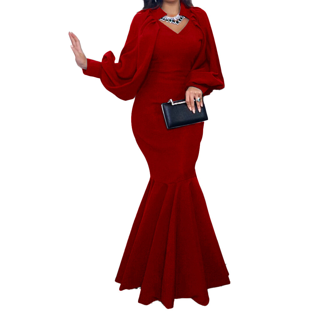 Most popular slim frock plus size bride mom evening gown long sleeve maxi dresses women mermaid party frocks for women