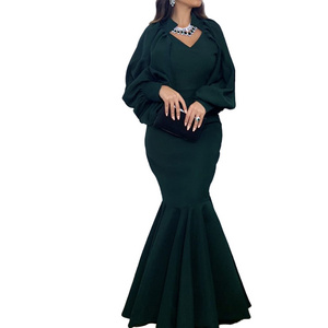 Most popular slim frock plus size bride mom evening gown long sleeve maxi dresses women mermaid party frocks for women