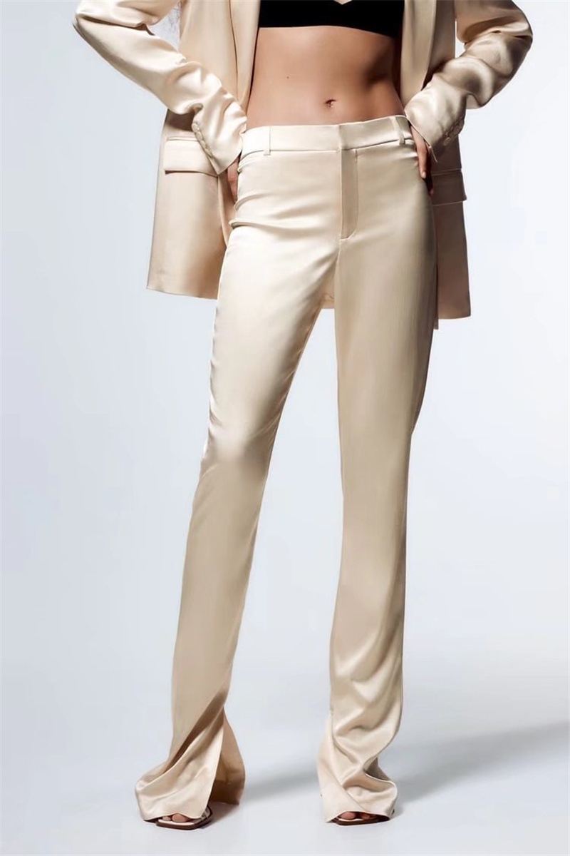 2022 New Arrival Crinkled One-button Silk-satin Women Two Piece Pant Suits Women's Suits & Tuxedo