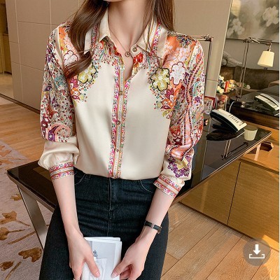 Plus Size Women's Blouses & Shirts Long Sleeve Chiffon Shirts Printed Female Blouses Elegant Ladies Office Work Wear Ladies Tops