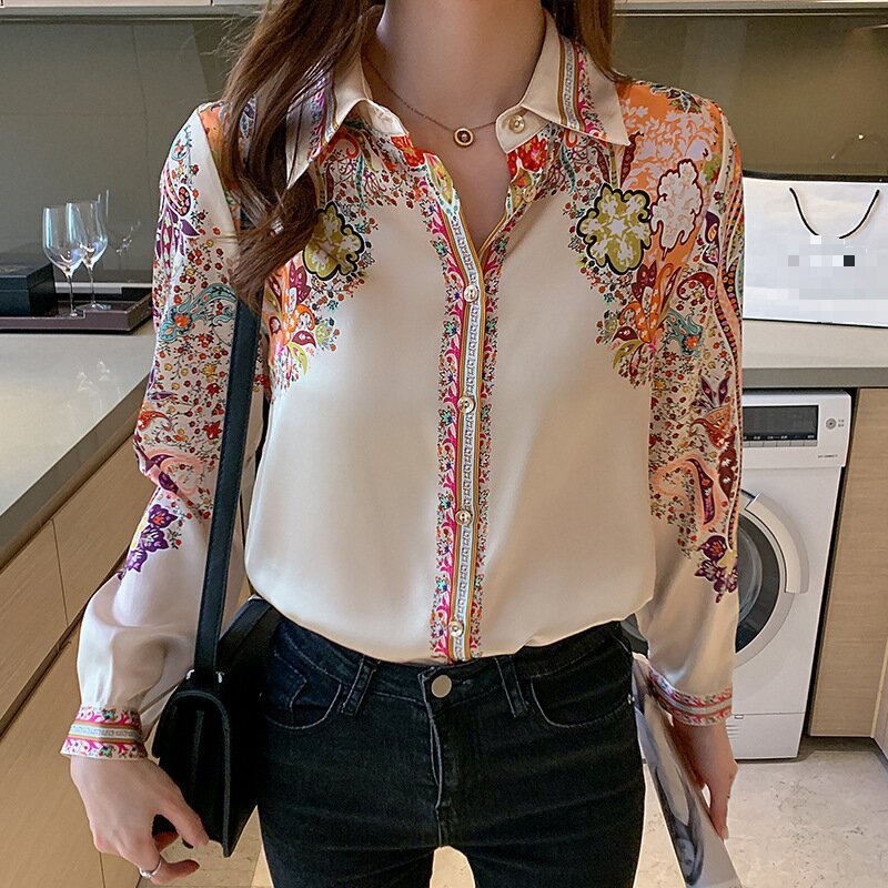 Plus Size Women's Blouses & Shirts Long Sleeve Chiffon Shirts Printed Female Blouses Elegant Ladies Office Work Wear Ladies Tops