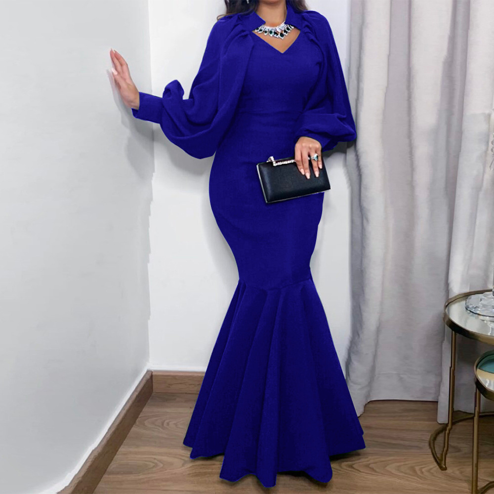 Most popular slim frock plus size bride mom evening gown long sleeve maxi dresses women mermaid party frocks for women