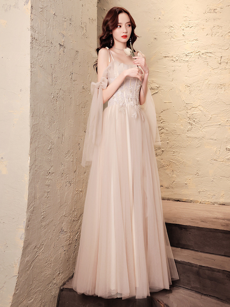 New Champagne Color Evening Dress Annual Meeting Banquet Birthday Elegant Temperament Long Fairy Princess Dresses