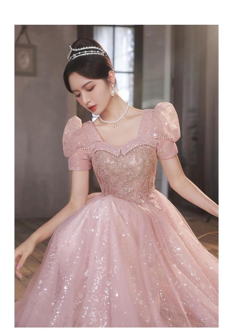 Pink Evening Dresses Women Sweet Luxury Appliques Floor-Length Fancy Tulle Long Birthday Girls Prom Gowns