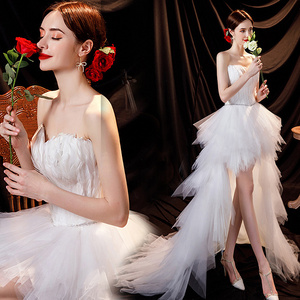 Formal Party Ball Gown Prom Bridesmaid Feather Show Front Short Back Long Tail Evening Dresses