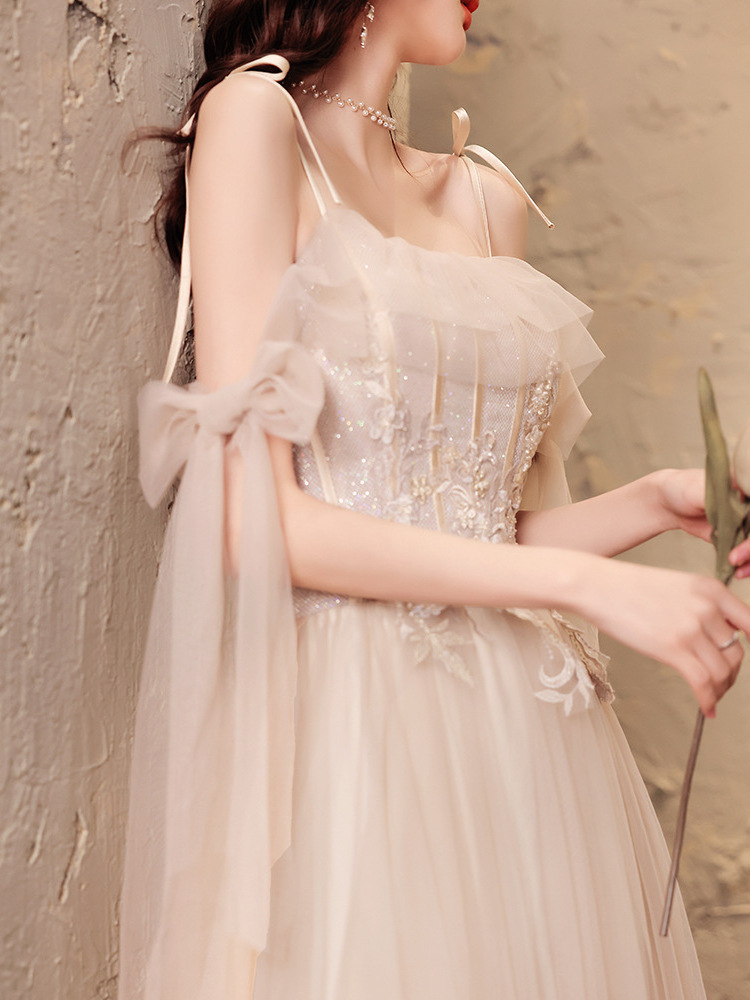 New Champagne Color Evening Dress Annual Meeting Banquet Birthday Elegant Temperament Long Fairy Princess Dresses