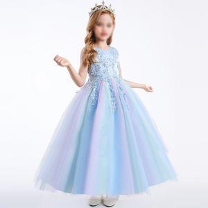 New kids dress sleeveless embroidered lace tulle children performance wear party flower girls gown princess dresses for wedding