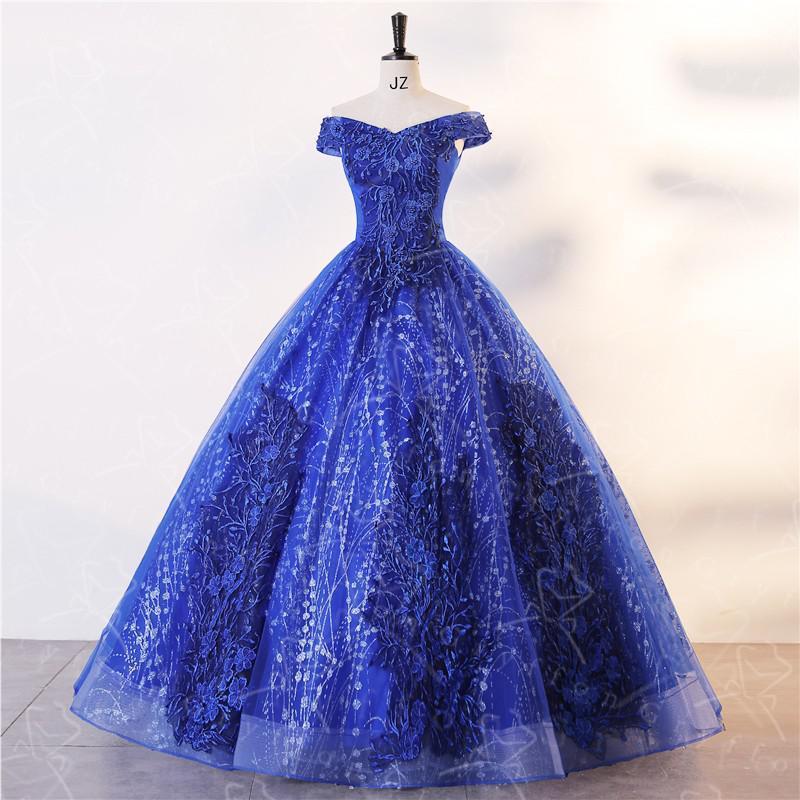 Women's Embroidered Appliques Strapless Off  Shoulder Evening Dresses Light Blue Prom Quinceanera Dress