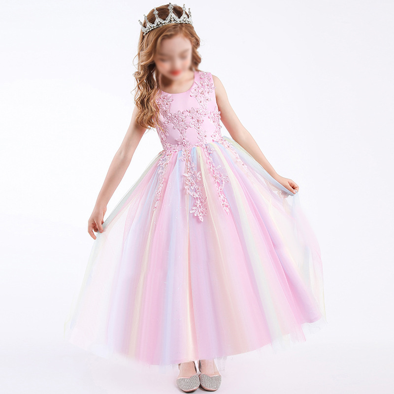 New kids dress sleeveless embroidered lace tulle children performance wear party flower girls gown princess dresses for wedding