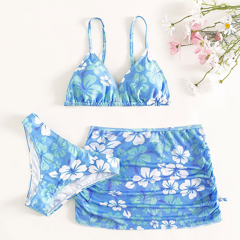 12  year old girl swimwear beach wear teen child bathing suit 3 pieces set swimsuit floral print kids bikini for beautiful girls