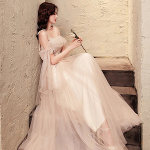 New Champagne Color Evening Dress Annual Meeting Banquet Birthday Elegant Temperament Long Fairy Princess Dresses