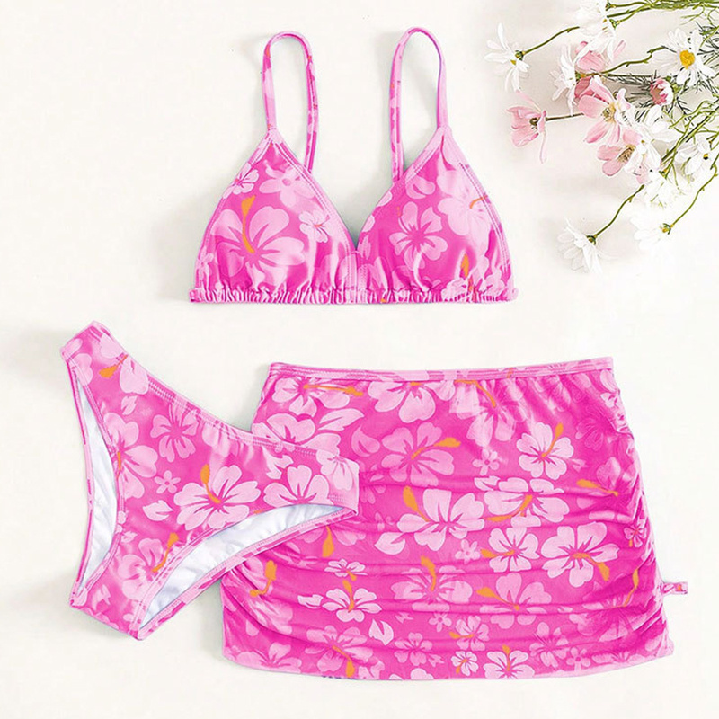 12  year old girl swimwear beach wear teen child bathing suit 3 pieces set swimsuit floral print kids bikini for beautiful girls