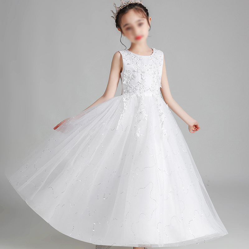 New kids dress sleeveless embroidered lace tulle children performance wear party flower girls gown princess dresses for wedding